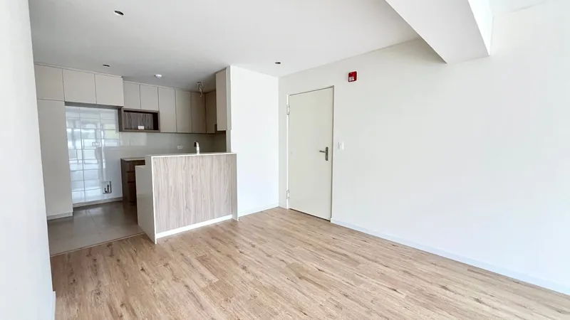 Sala comedor y cocina americana con barra