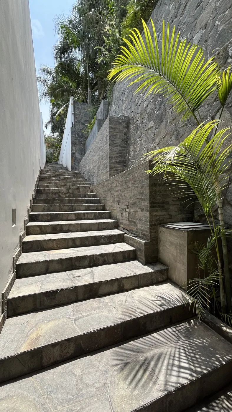 Escalera de piedra entre jardines